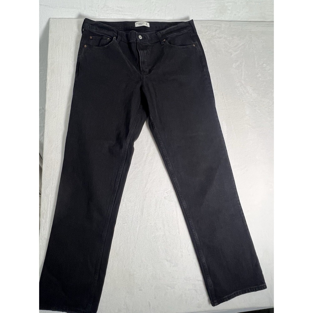 Abercrombie & Fitch Women's Jeans Black Denim 34/18L The 90s Straight Mid-Rise